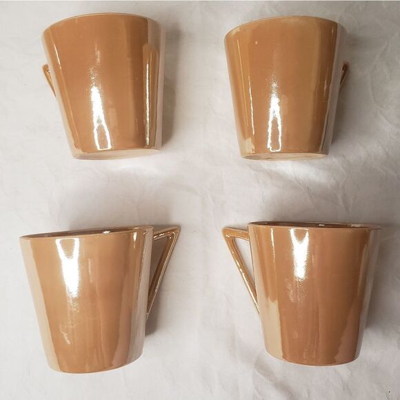 Orange lustreware miniature porcelain cups & saucers - Picture 3 of 11